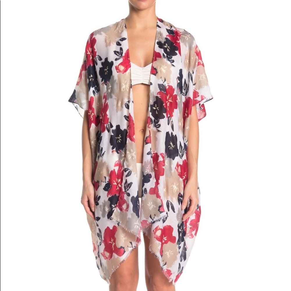 Sheer Pop Print Kimono - One Size